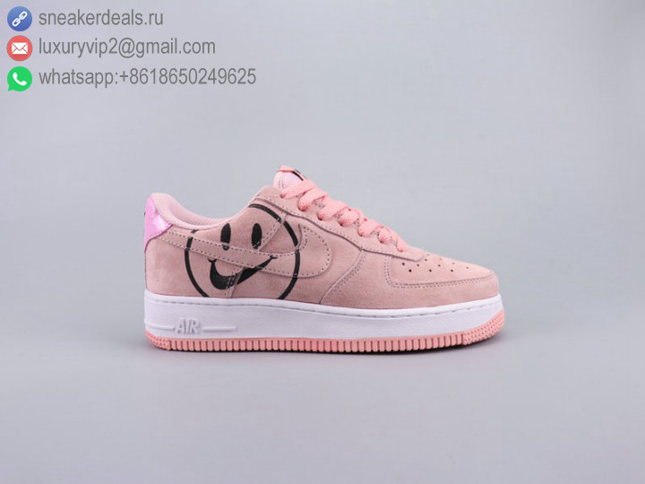 WMNS NIKE AIR FORCE 1 '07 SMILE FACE PINK SUEDE LEATHER WOMEN SKATE SHOES